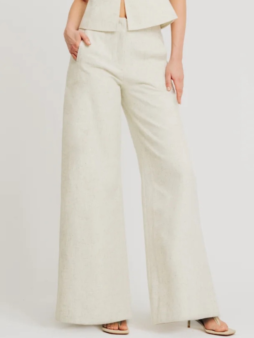 TORN BY RONNY KOBO New Bernard Pants Linen Blend Tweed Wide Leg Light Ash Large